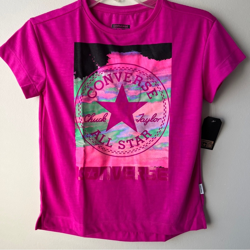 Converse Girls Magenta Cork Basic T-Shirt Size 12-13 Years Crew Neck